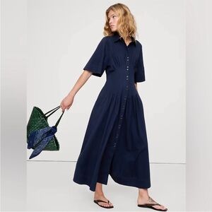 FINAL MARKDOWN! BR Stretch-Cotton Poplin Pintuck Long-Midi Shirt Dress🥁🎭